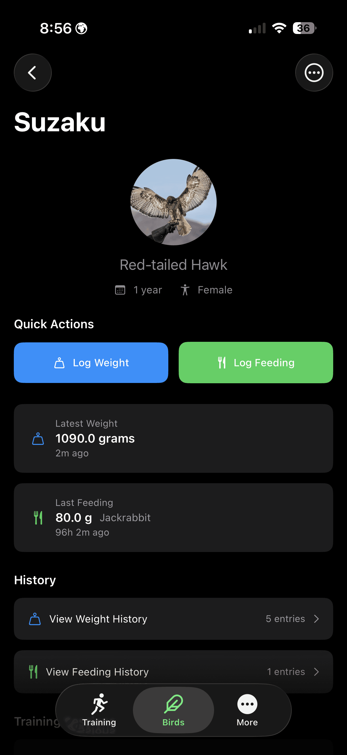 FalconryLab Bird Profile Screen Bird Profiles